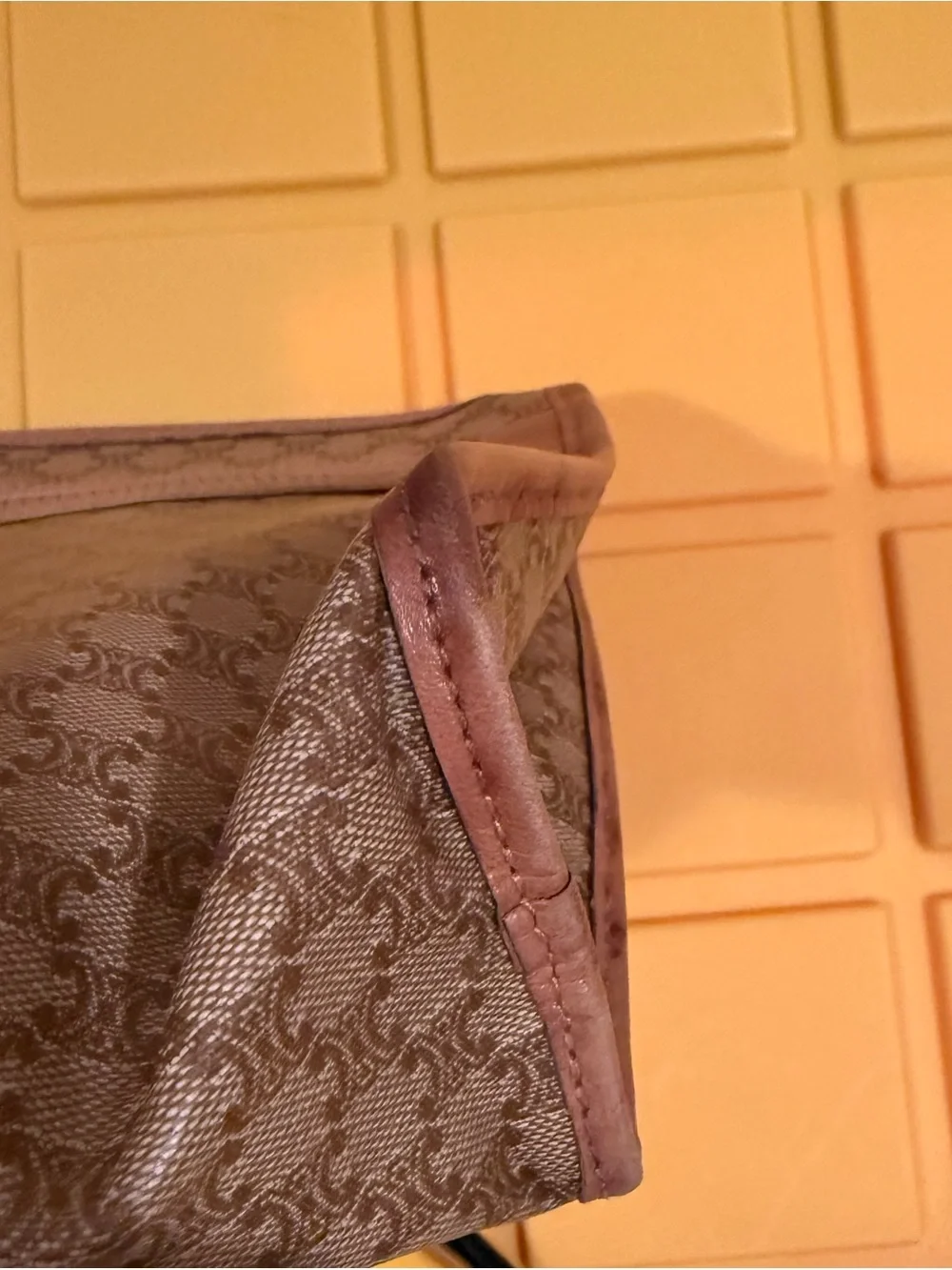 Vintage Celine Brown Large Monogram Cosmetic Pouch Bag COA
